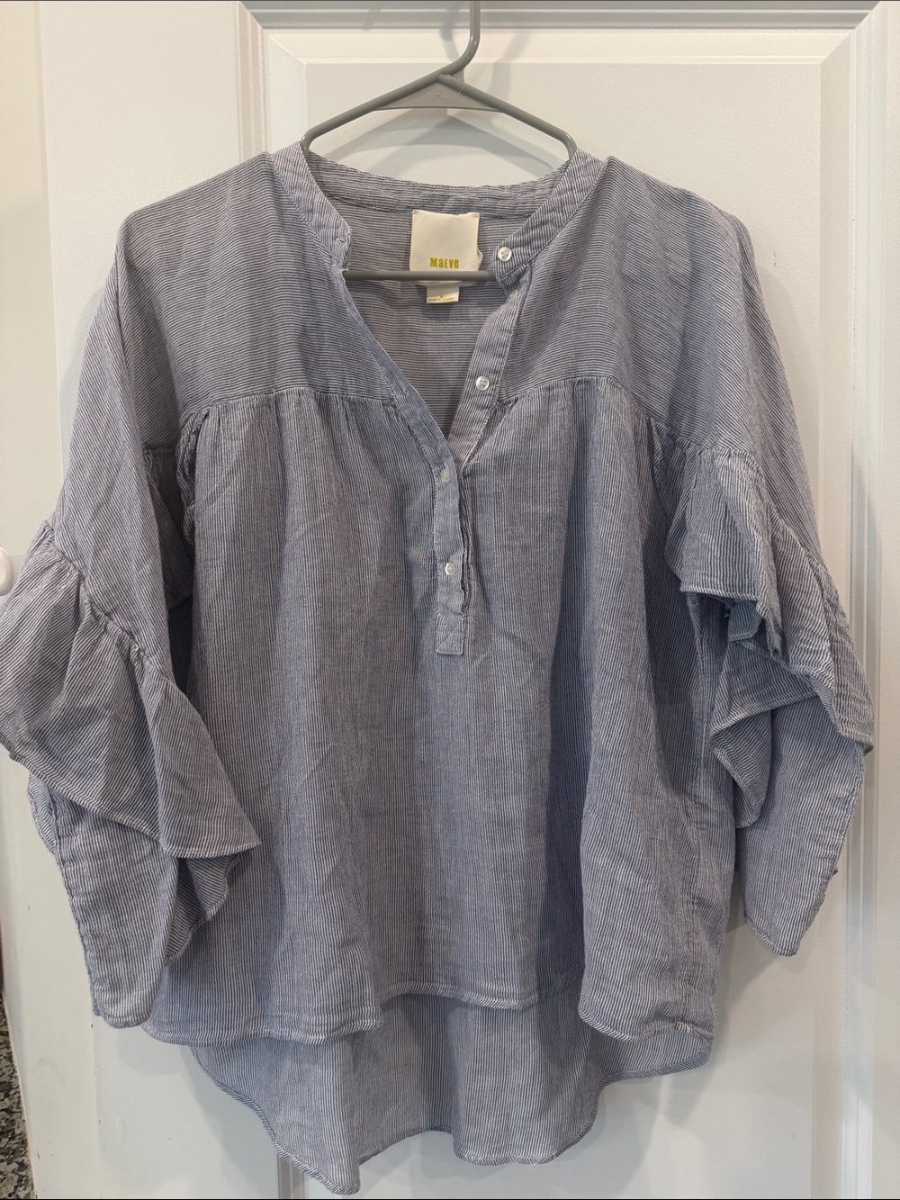 Maeve Anthropologie Women’s Blue White Stripped Popover Henley Blouse